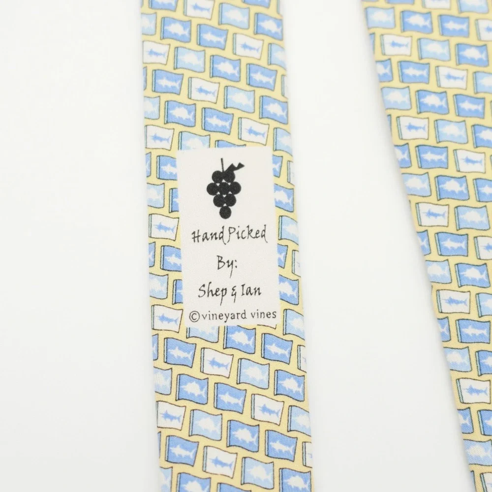 Vineyard Vines Martha's Vineyard Fish‎ Print Yellow Blue Boy's Silk Tie USA
